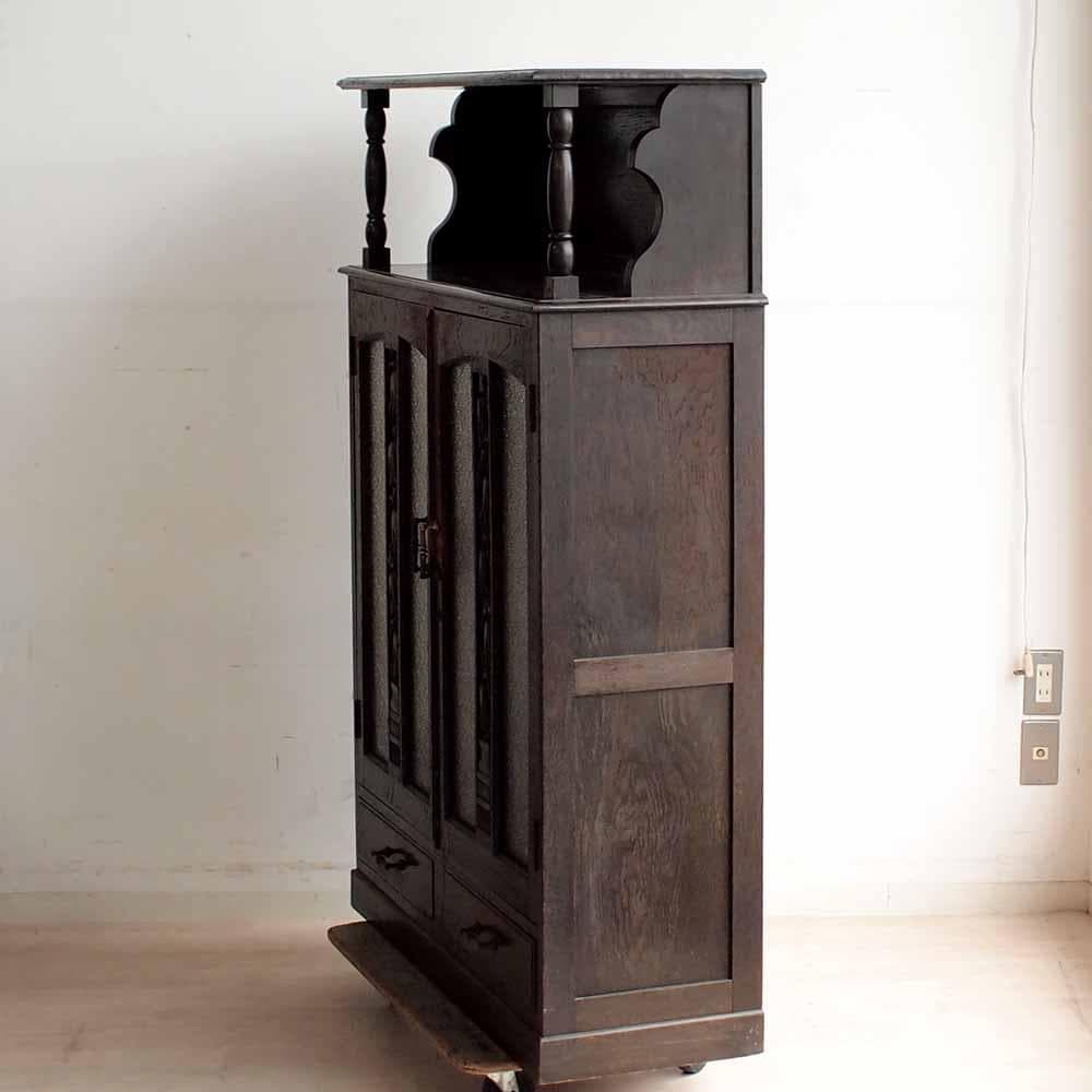 昭和レトロ 落ち着いた木味のキャビネット ダイヤガラス ZR24225