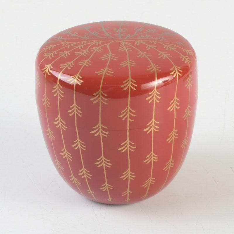 茶道具　京塗師　堀井胡春作　朱塗　柳蒔絵　中棗　共箱　V　9480