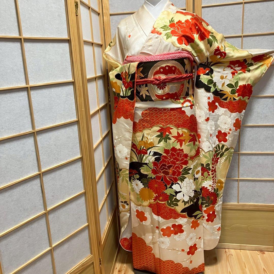 波乗りジョニー様［7180］振袖 草花文 駒刺繍 成人式 卒業式 正絹 着物 袷