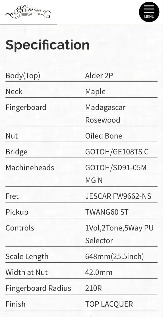 ギター Momose MST1-STD/NJ BLK