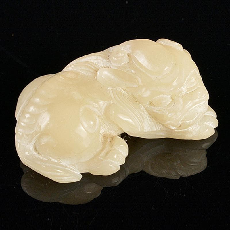 中国　玉石白玉彫刻　獅子　紙鎮　置物　C　R5388