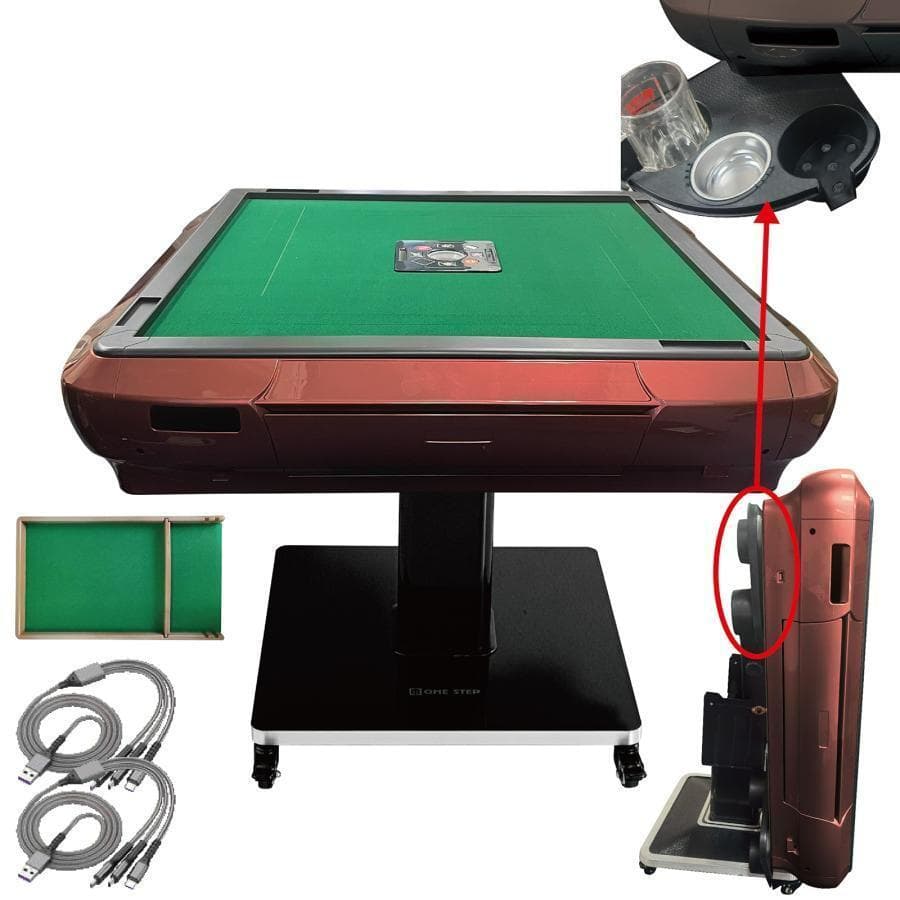 全自動 麻雀卓 ガラス製脚 折りたたみ 静音 テーブルボード付（赤：33mm）