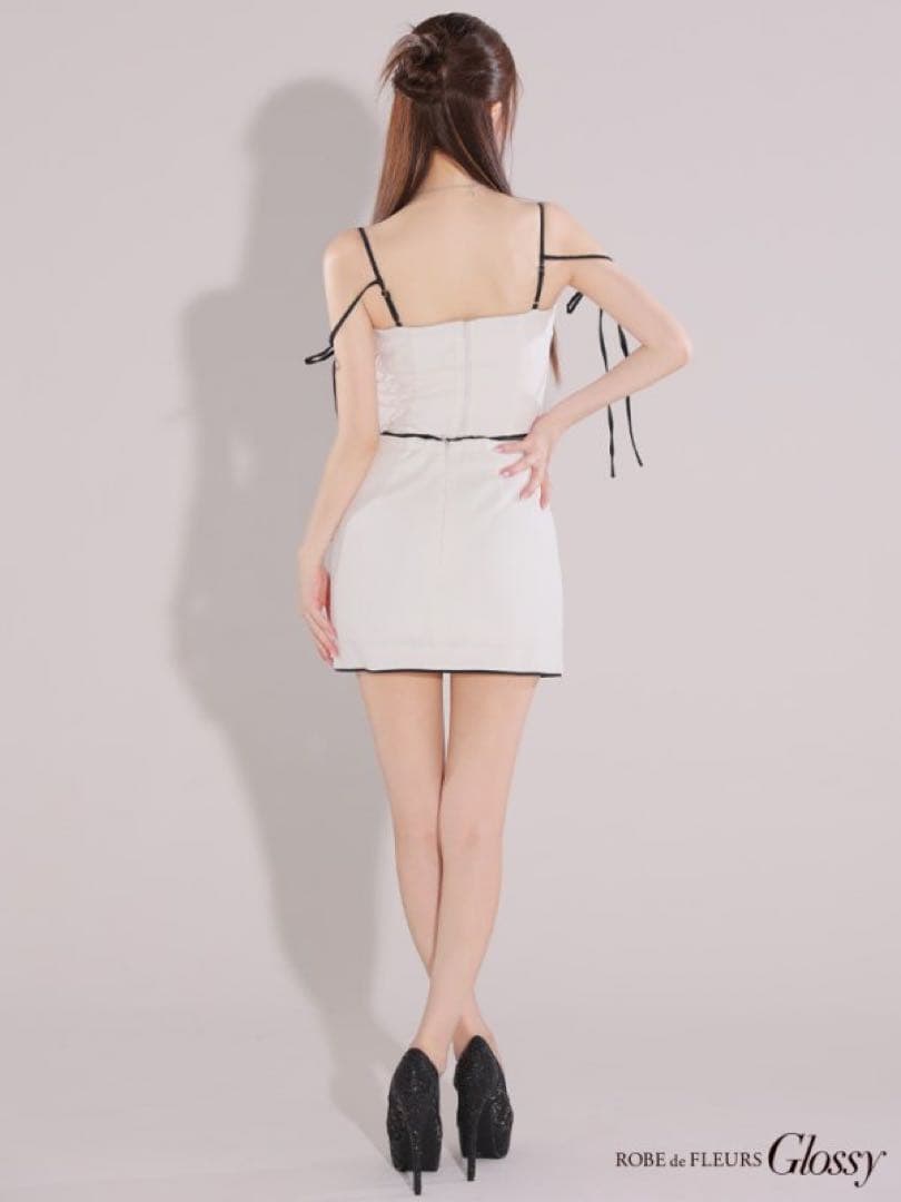 ローブドフルール キャバクラ ドレス セットアップ リボン リブ ホワイト 白