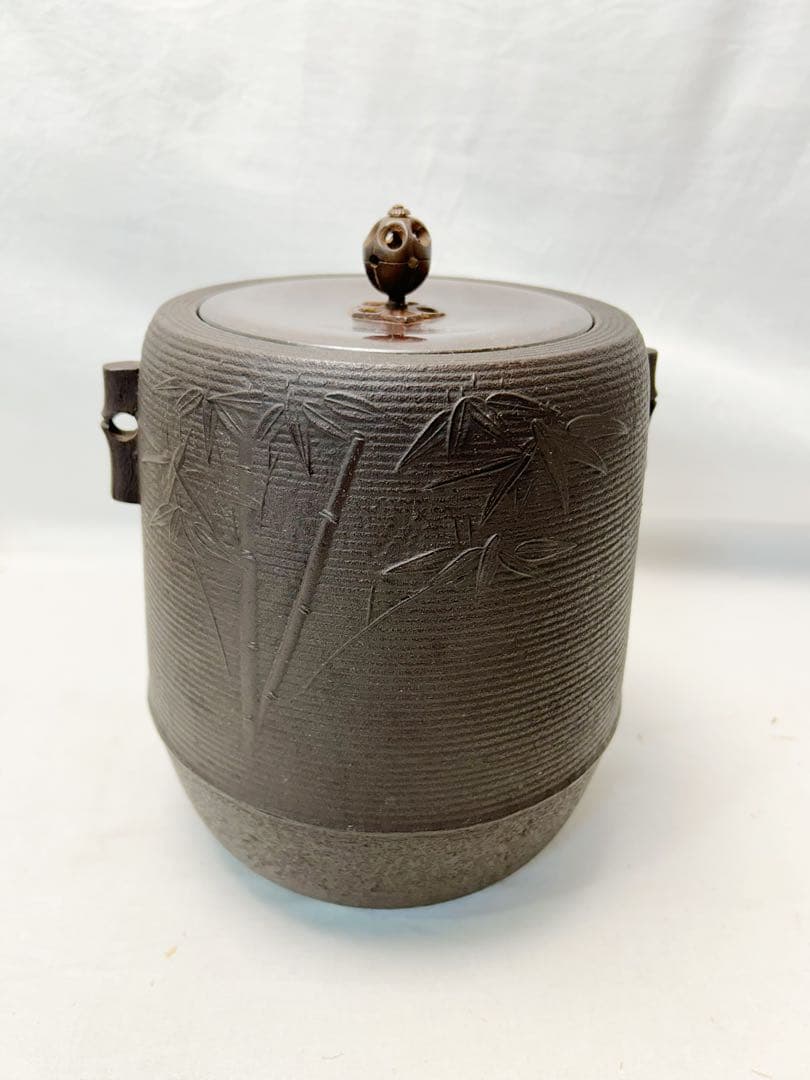 美品 茶道具 野々田織部(紅鉢型)風炉型電熱器 竹紋 筒釜2点セット元箱