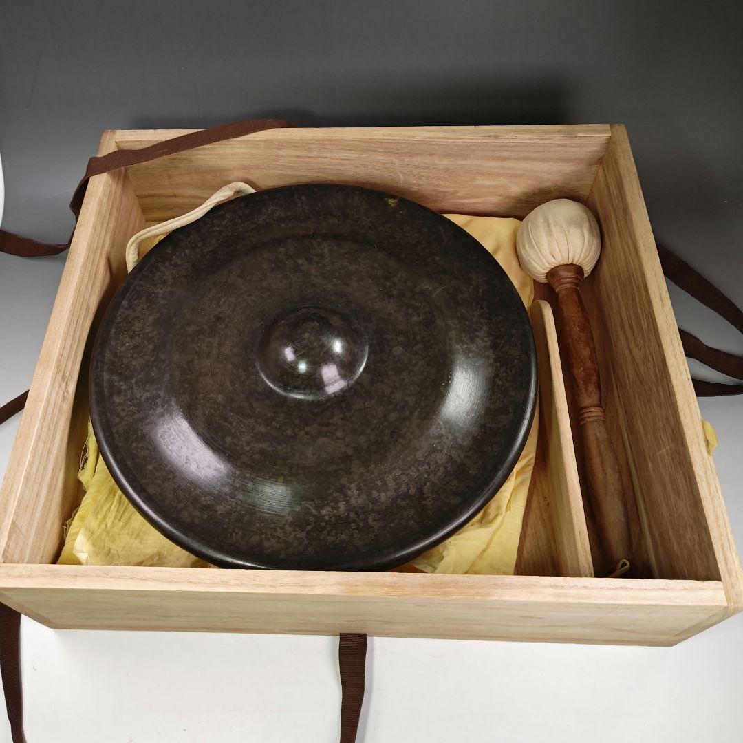 イ395 銅鑼『唐銅風炉師　藤井宗喜』『砂張銅　鳴物　銅鑼　共箱』茶道具