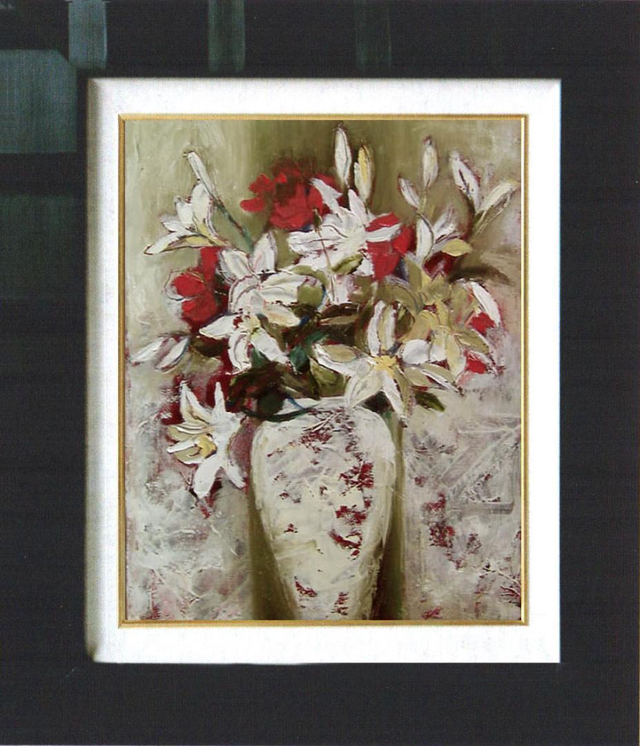 油絵 菅家令子 絵 絵画 インテリア 額付(白) uF6-112402 花 ゆり