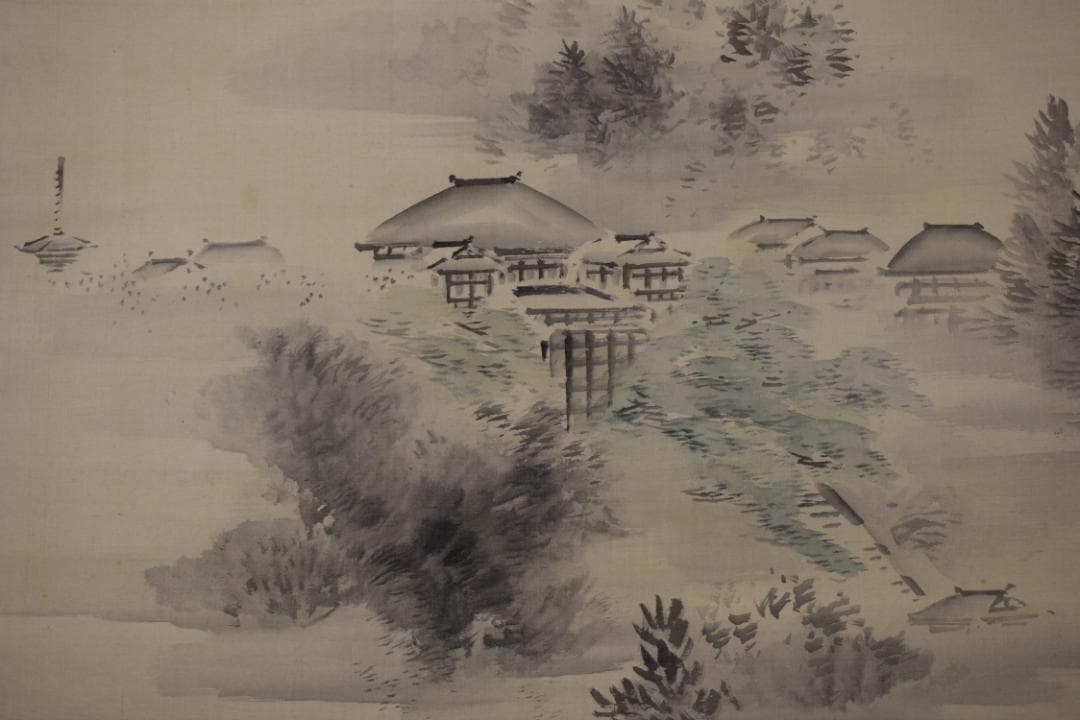 【真作】田中日華/嵐山京都風景之図/山水図/掛軸☆宝船☆Y-669　JM