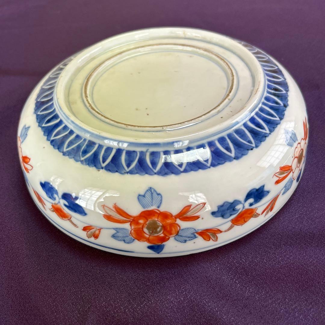 骨董　飾り鉢　皿　伝統的な赤青装飾　陶器