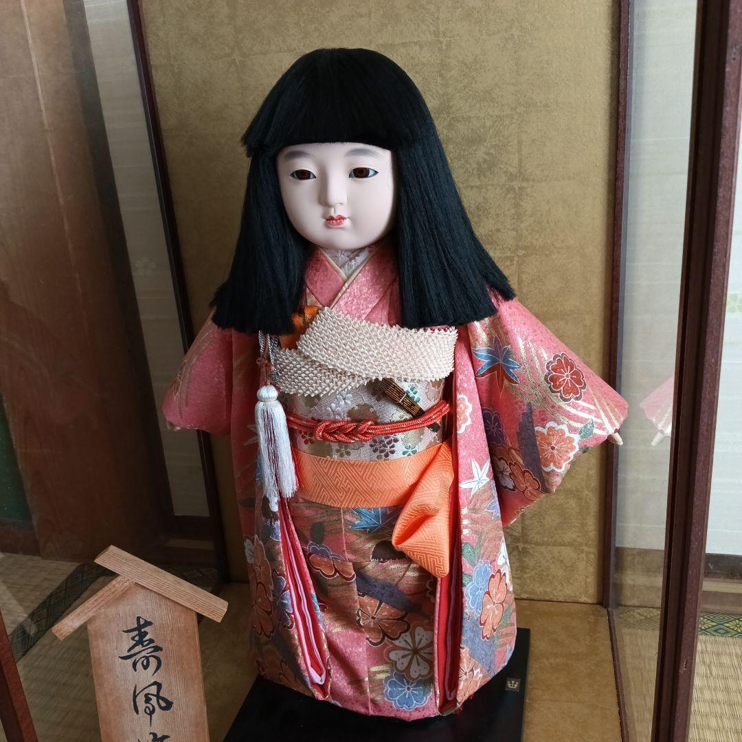 市松人形 花柄 黒髪 約45cm