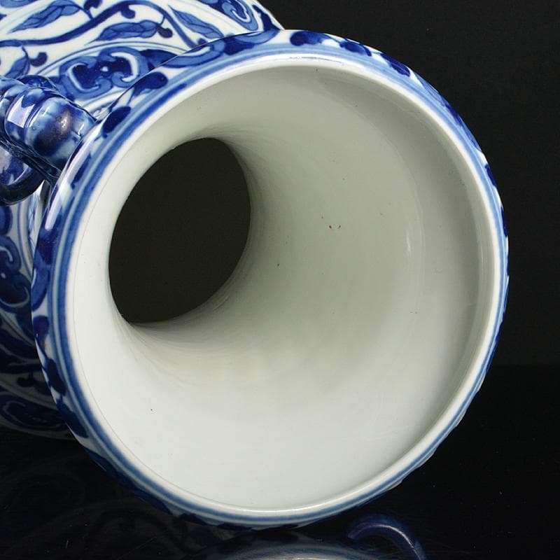 中国　大清雍正年製款　青花　唐草龍花文　遊環双耳瓶　V　R7172B