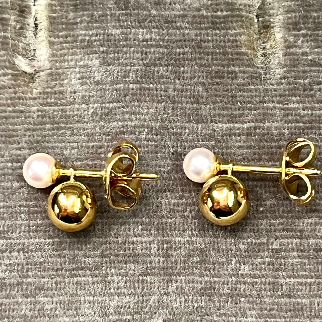 MIKIMOTO ベビーパールピアス　K18 イエローゴールド　ミキモト　箱付