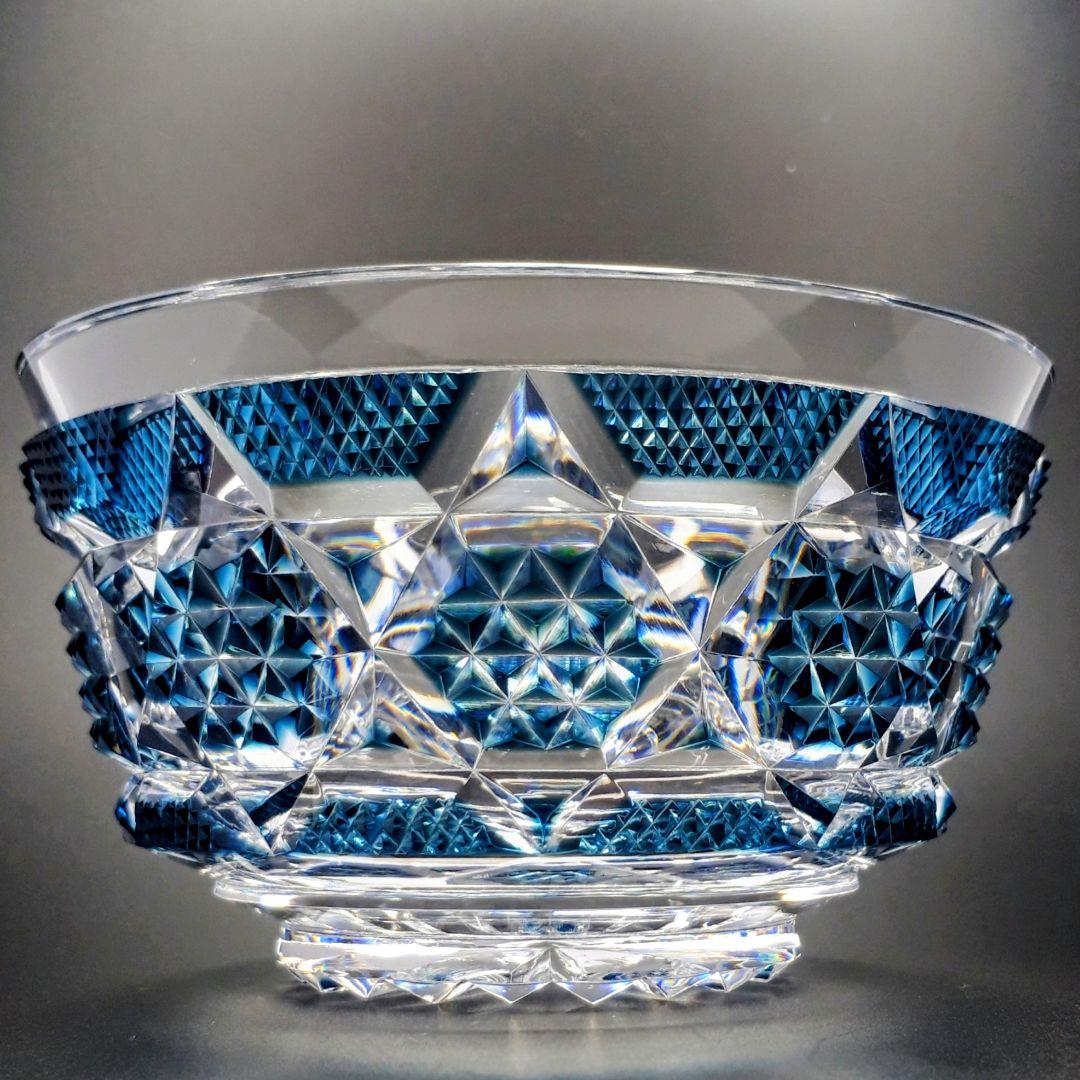 復刻 薩摩切子　藍色 切子 向付鉢　　　　【 希少作品 】