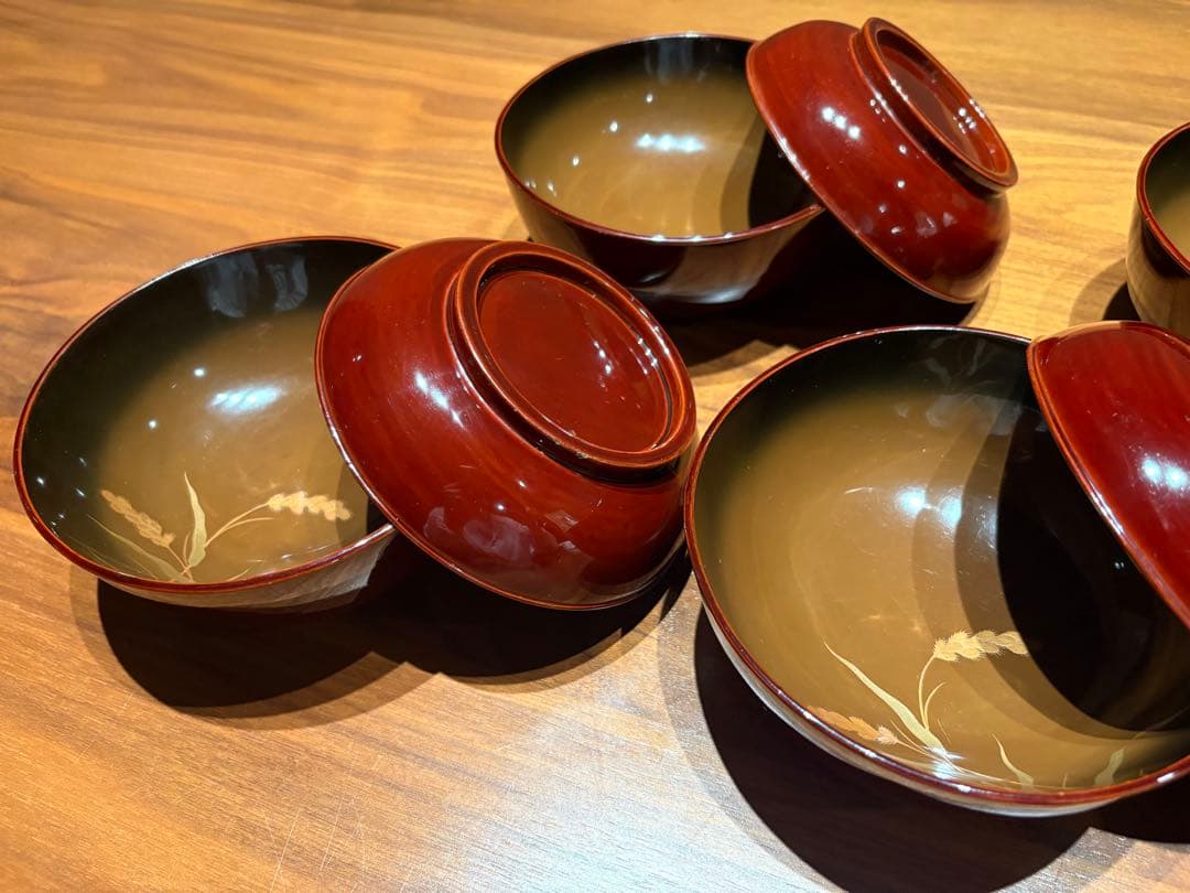 骨董品　明治末期〜大正初期　輪島塗　金蒔絵　漆器椀 煮物椀　茶懐石　5客セット