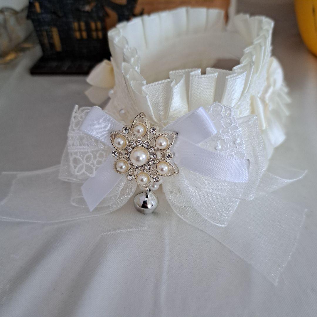 短毛ちゃんにも♥️中世ヨーロッパ風チョーカー(ホワイト①)わんちゃん猫ちゃん用