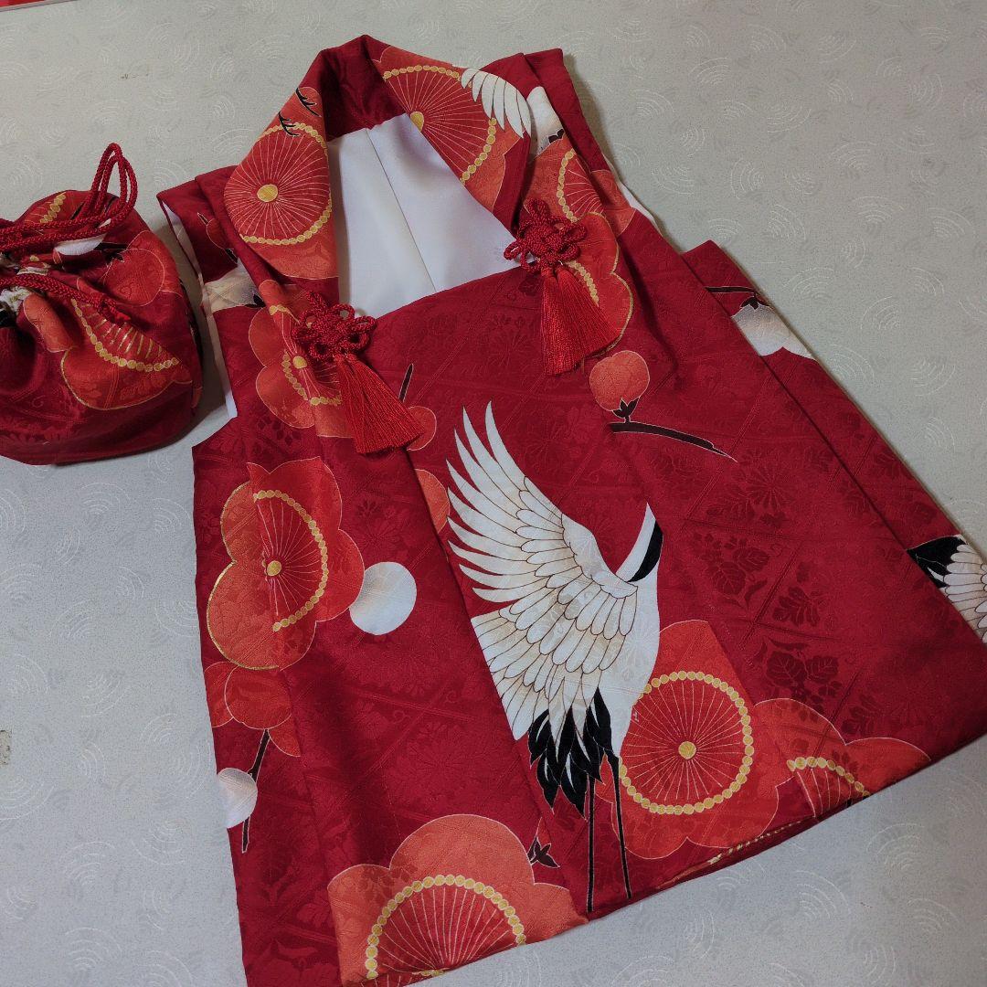 七五三３歳正絹手縫いの被布（中綿無し）巾着付き