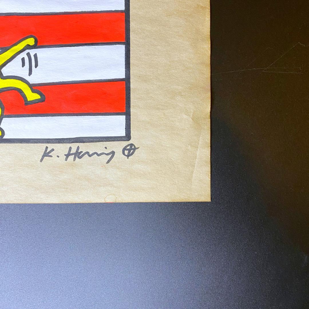 【模写】キース・ヘリング ドローイング 水彩 手描き サイン・スタンプ入 額装済