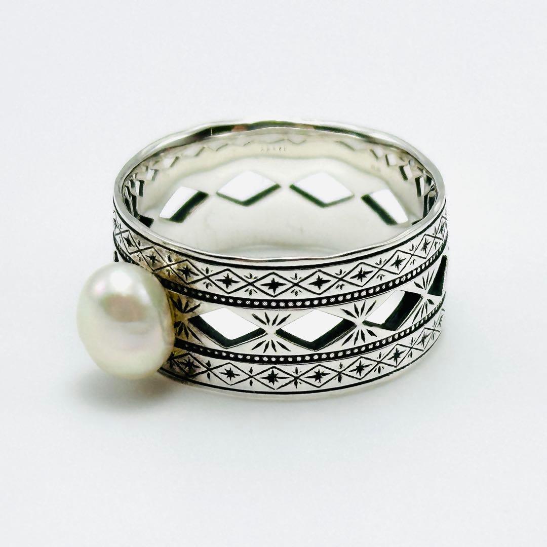 現行品　agete 35th コレクション　シルバーパールリング　ワイド　17号