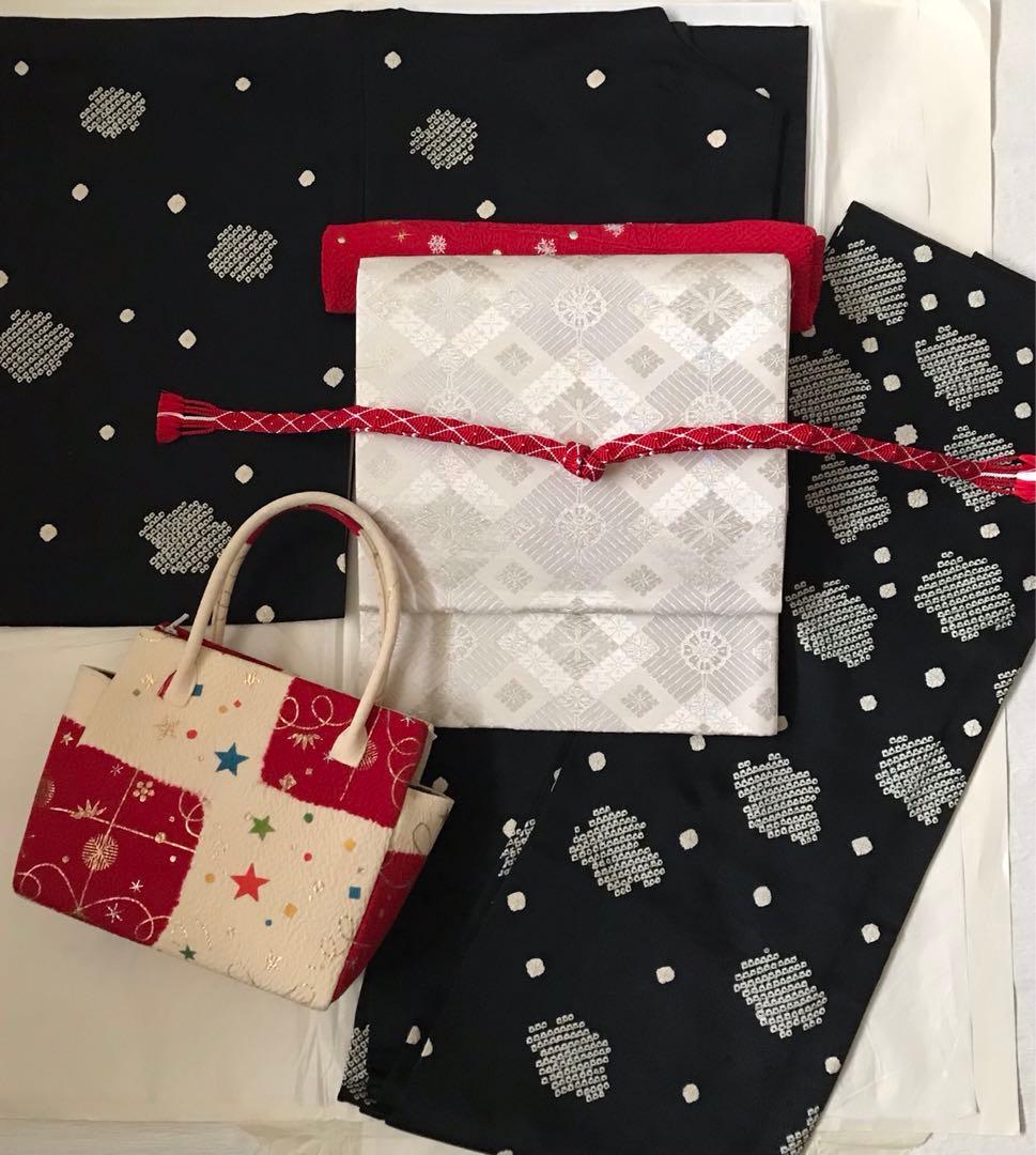 おまとめです。クリスマスに！金彩が美しい手染めの和装バッグ　きねや