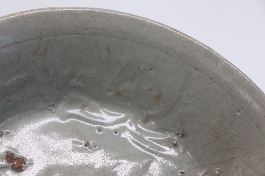 高麗青磁　印花盤　13世紀　アンティーク　送料込み1225