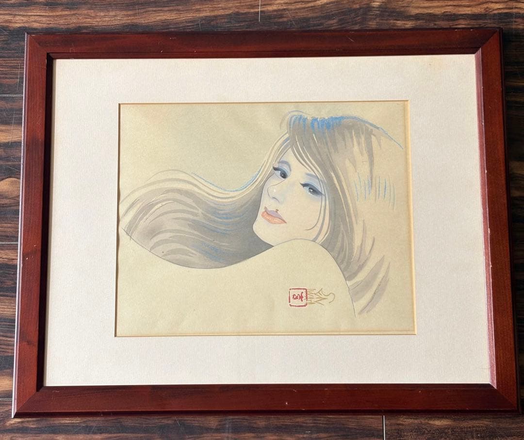 岩田専太郎 木版画三撰 『女ごころ』 「はじらい」 額装 美人画 アダチ版画 B