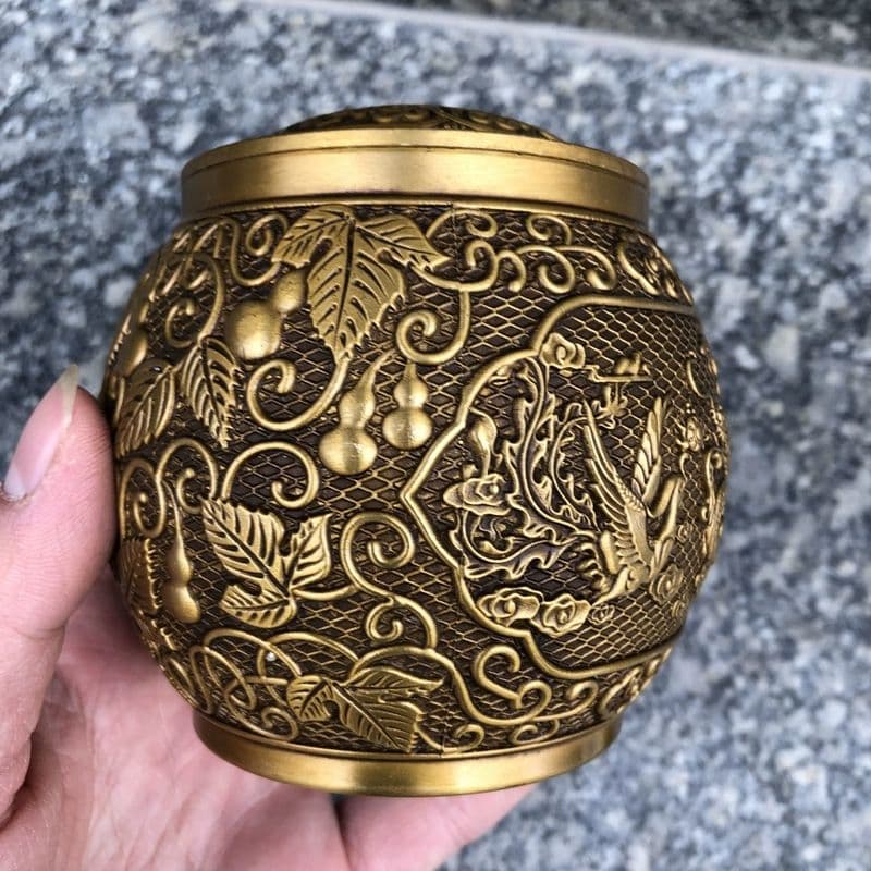 銅 細工 瓢簞龍鳳図茶壺 茶道具 香道具 装飾品 工芸品 置物