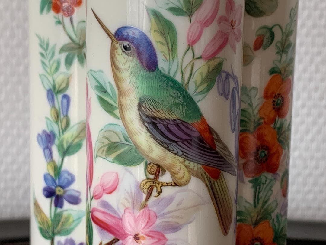 ✨特別価格✨ロイヤルウースター金彩耳付き花鳥文様3連管の花瓶　英国アンティーク