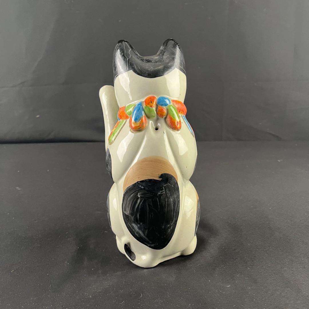 大正時代　手塗り色絵　可愛い招き猫　招福　縁起物　陶器　置物　25センチ