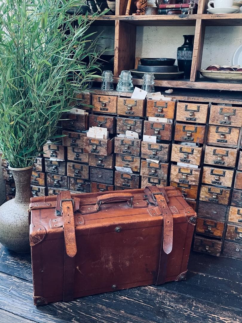 アンティーク レザー トランク 本革 特大 ヌメ革 キャメル キャリー ケース