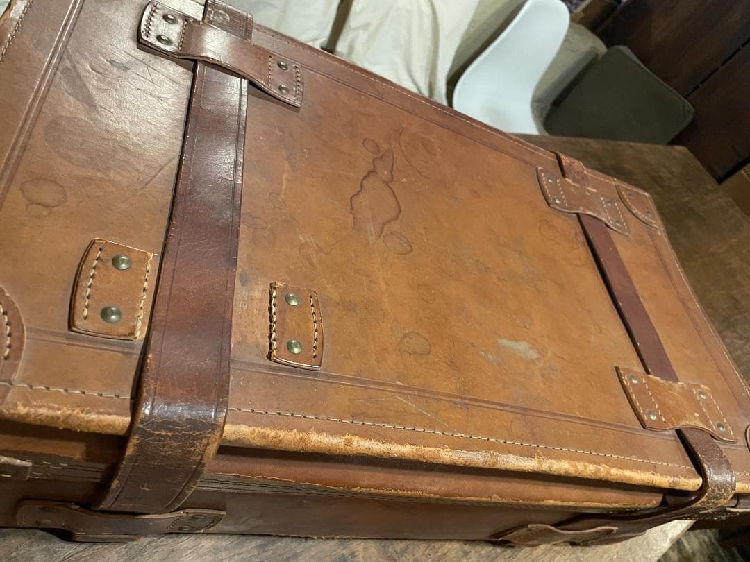 アンティーク レザー トランク 本革 特大 ヌメ革 キャメル キャリー ケース