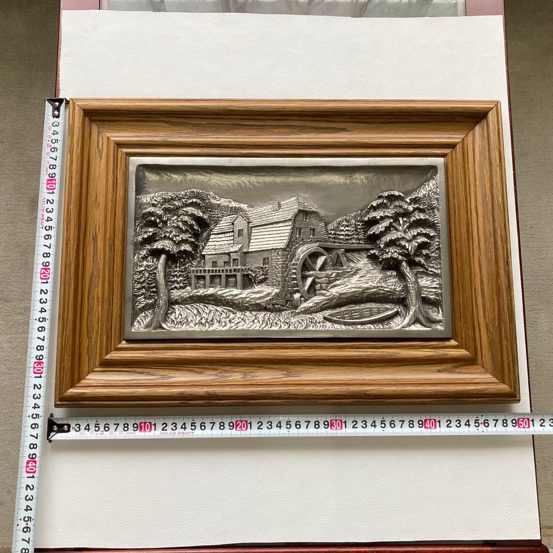 ドイツ 錫 金属 工芸品 彫刻 手作り 額装 レリーフ レトロ ヴィンテージ
