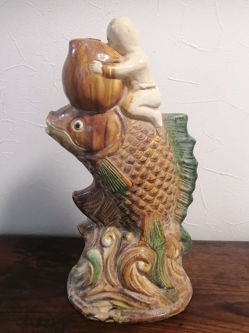 骨董品 中国骨董 三彩 唐子 魚 陶磁器