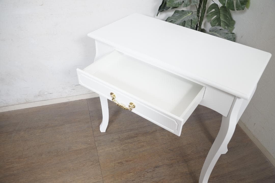 kokoro　　猫脚デスク　引き出し　金取っ手　ホワイト