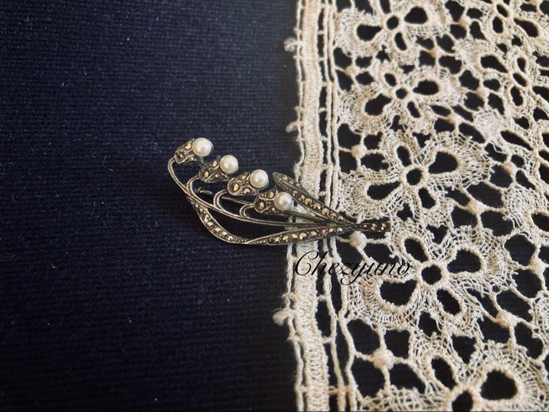 フランスアンティーク 鈴蘭 スズラン　シルバー925 パール装飾 ブローチ