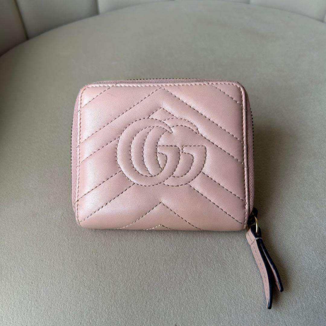 GUCCI グッチ GGマーモント コンパクト ウォレット ピンク ダブルG