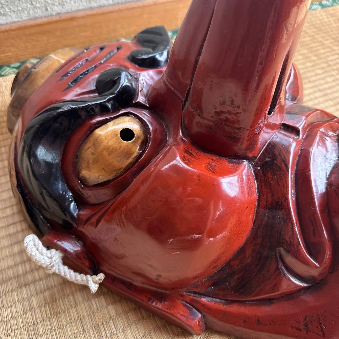 超大型　天狗お面　木彫　アンティーク　壁掛　工芸品　魔除け　縁起物　骨董　守神