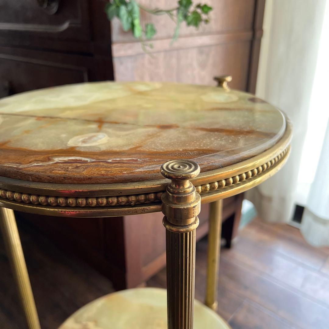 k467r118 エレガントな大理石天板のラウンドコンソール・サイドテーブル