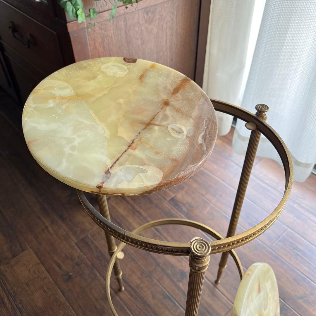 k467r118 エレガントな大理石天板のラウンドコンソール・サイドテーブル