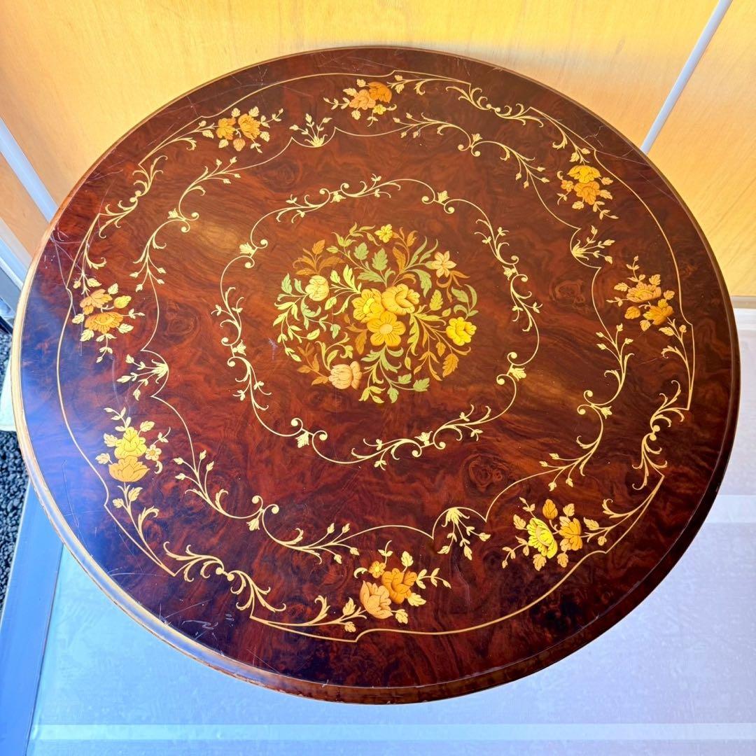 【象嵌細工】アンティーク調 ラウンドテーブル 丸テーブル 直径76cm