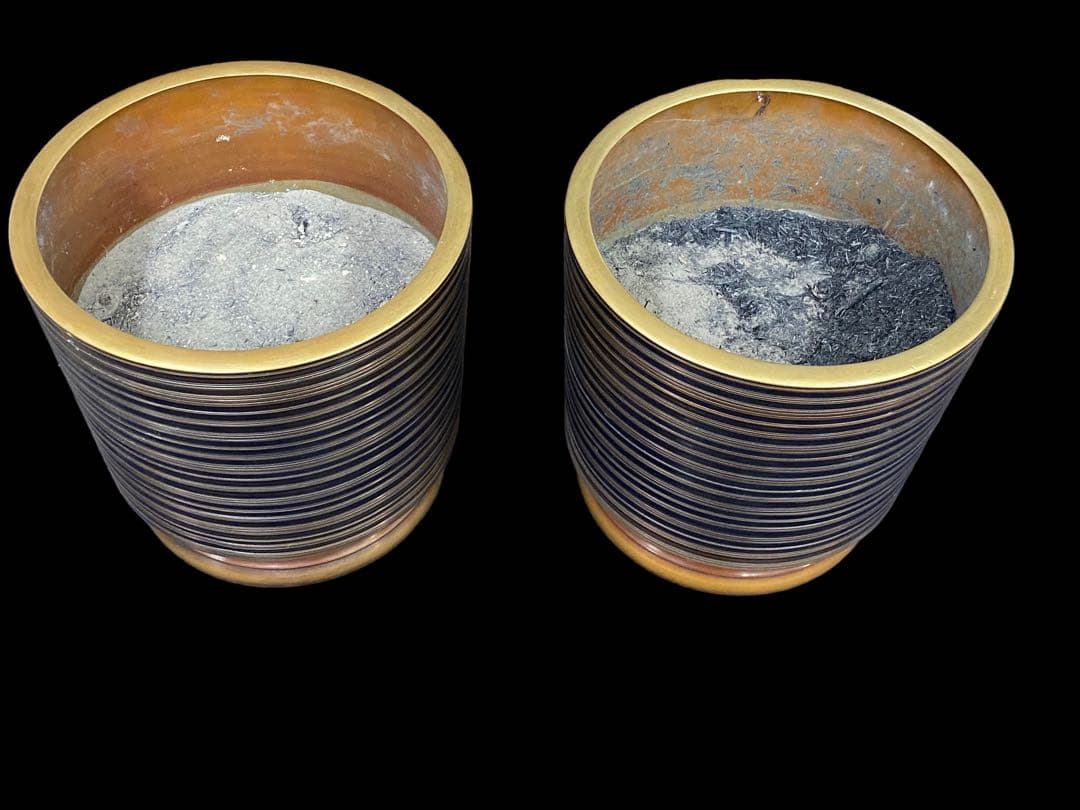 火鉢　銅　一対　火箸　木箱付き　440