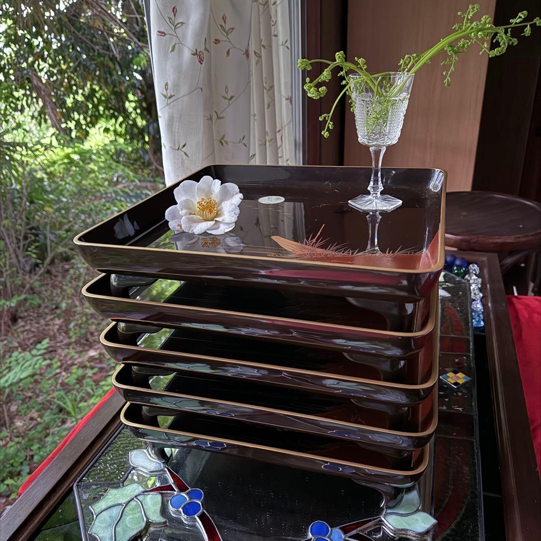 超限定無事終了‼️JAPAN時代蒔絵「源氏物語　須磨　明石」御膳5客