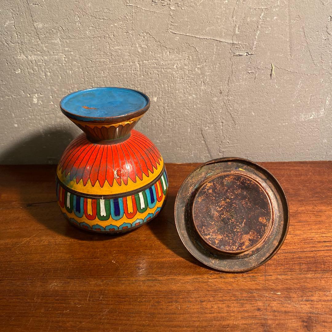 A.七宝焼き 蓋付き容器 仏教 コレクション ヴィンテージ オブジェ