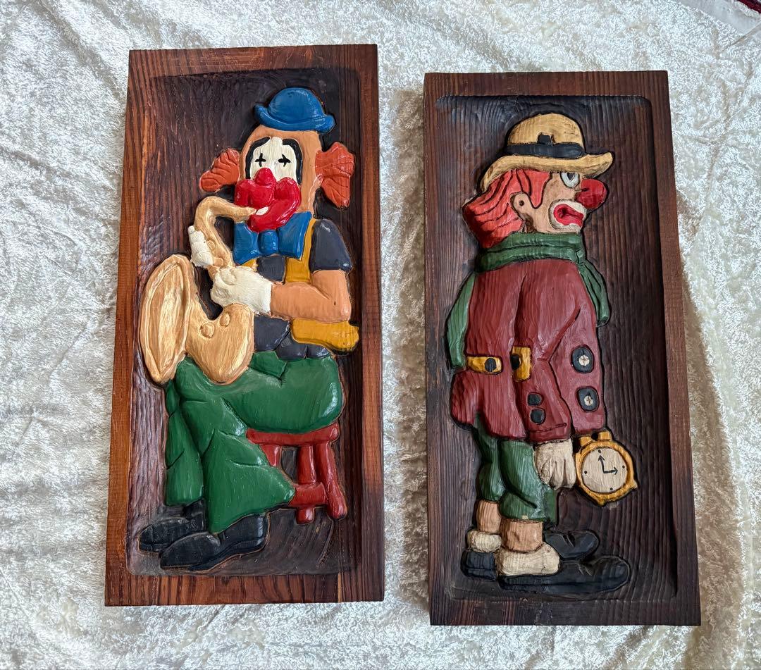 木製クラウン彫刻 2点セット