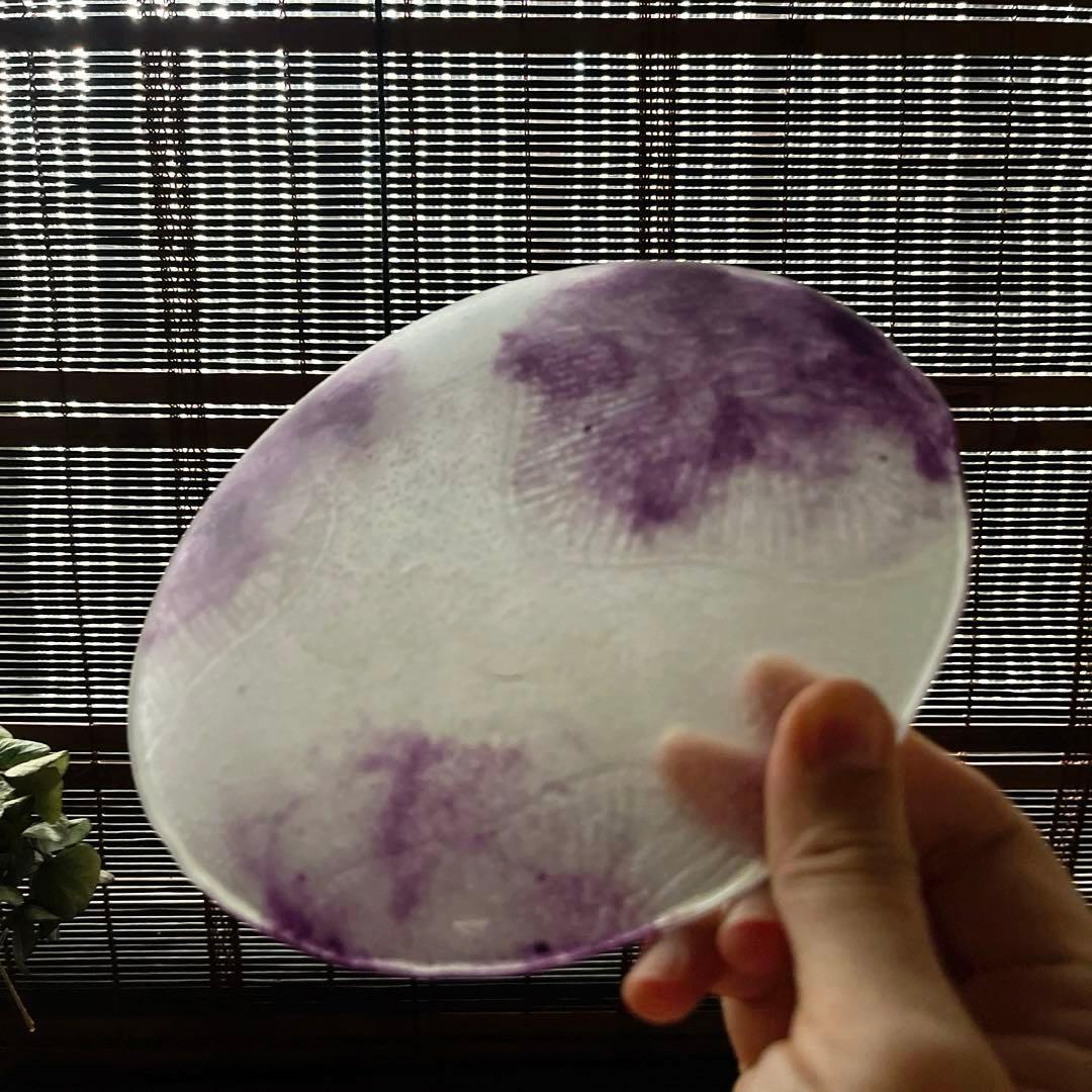 骨董　現代工芸　作家物　パート・ド・ヴェール　プレート　中皿　１客　サイン有り