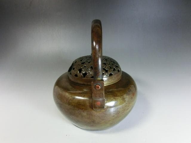 手炉■古銅 鶴透かし火屋 手焙り 中国古玩 香炉 時代物 骨董■