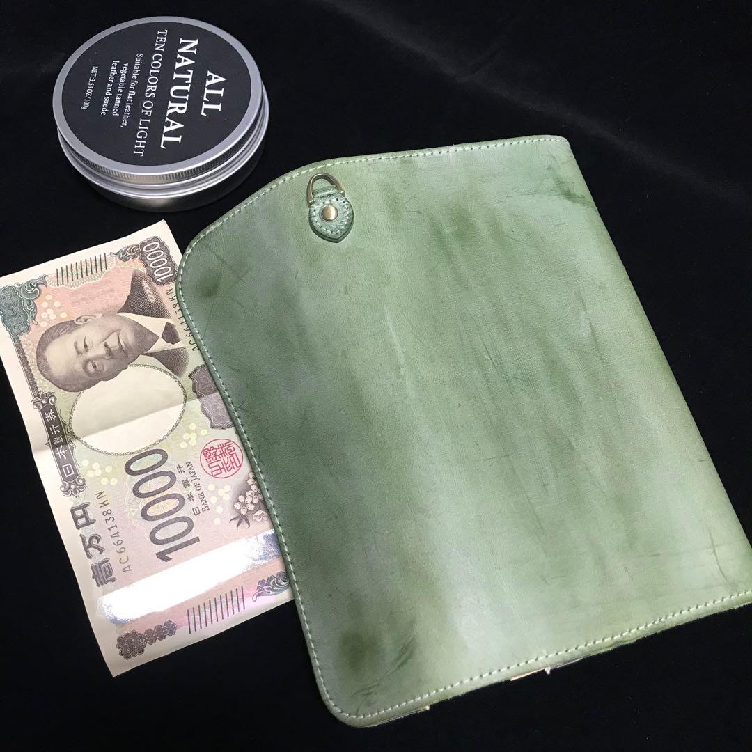 ハ*ラ様 緑長財布 本革 ブライドルレザー メンズ ヌメ革　ロングウォレット　レ