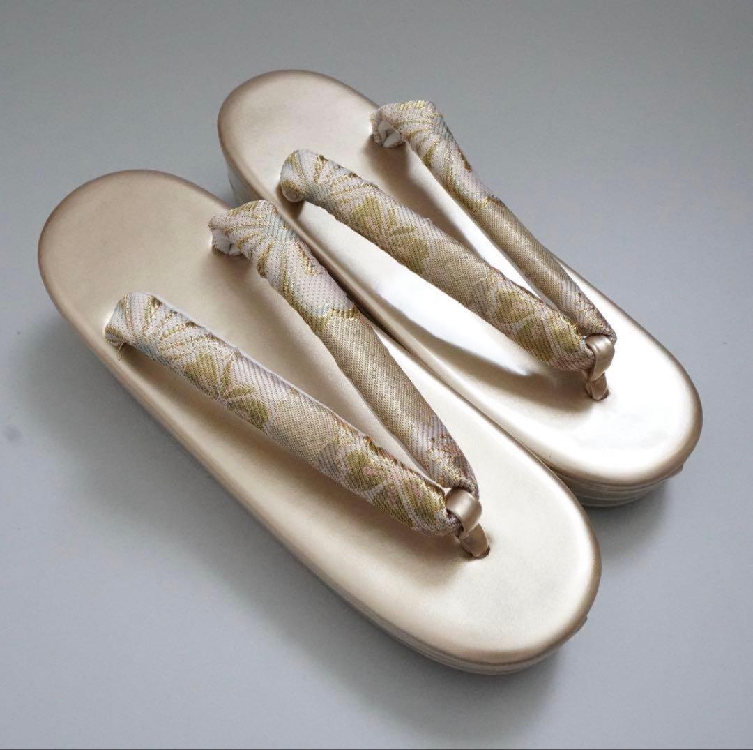 [ゴールド]織生地草履バッグセット　Lサイズ　成人式　卒業式　佐賀錦