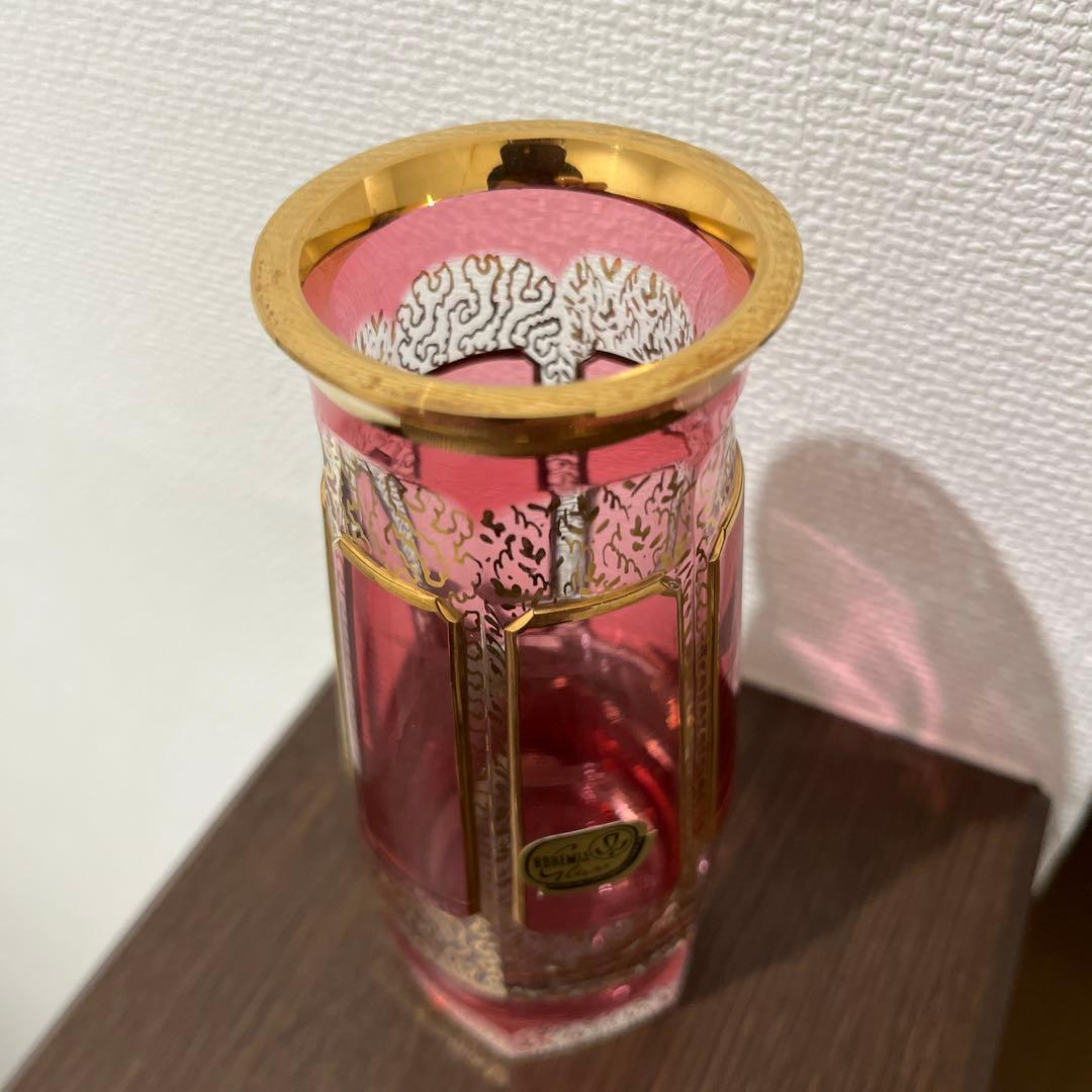 Bohemia ボヘミアガラス 金彩 レリーフ フラワーベース