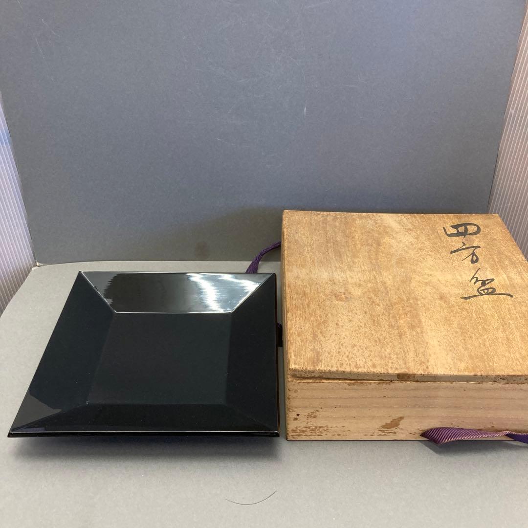 茶道具￼菓子器　輪島塗漆器　四方盆　蓋裏書作者名有　共箱　S103SB