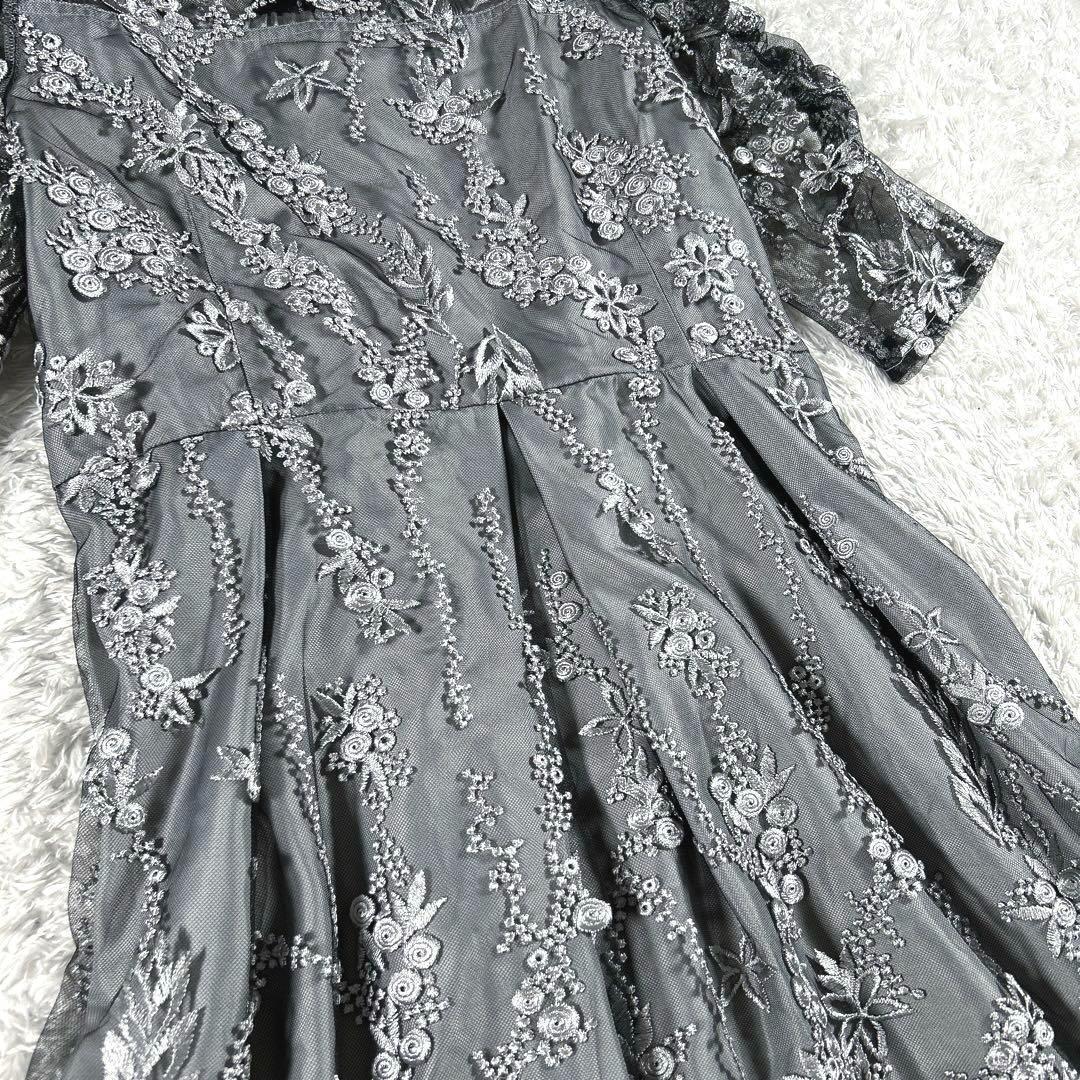 【大きいサイズ LL】　haremode　刺繍レース バックリボンドレス　黒