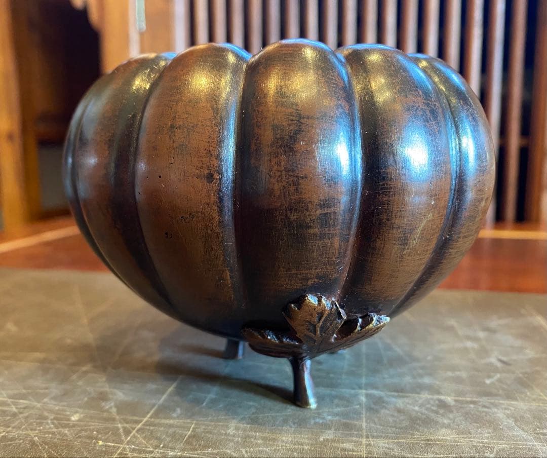 青銅製カボチャ型3足香炉　ミニ鉢受け　 ヴィンテージ　レア